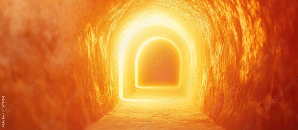 Poster vibrant golden red tunnel light with a soft, blurred effect and ample space for text placement ideal