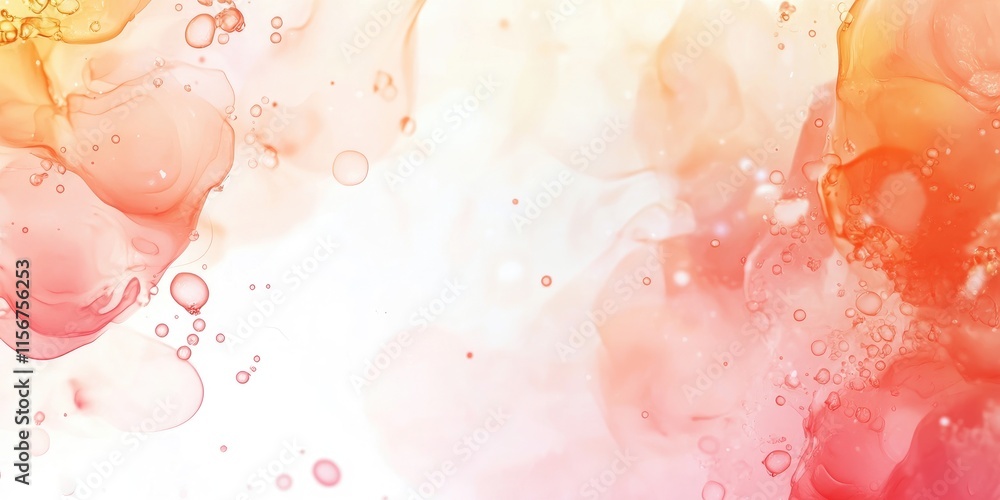 Poster elegant fluid alcohol ink background with delicate bubbles in warm tones and ample copy space for te