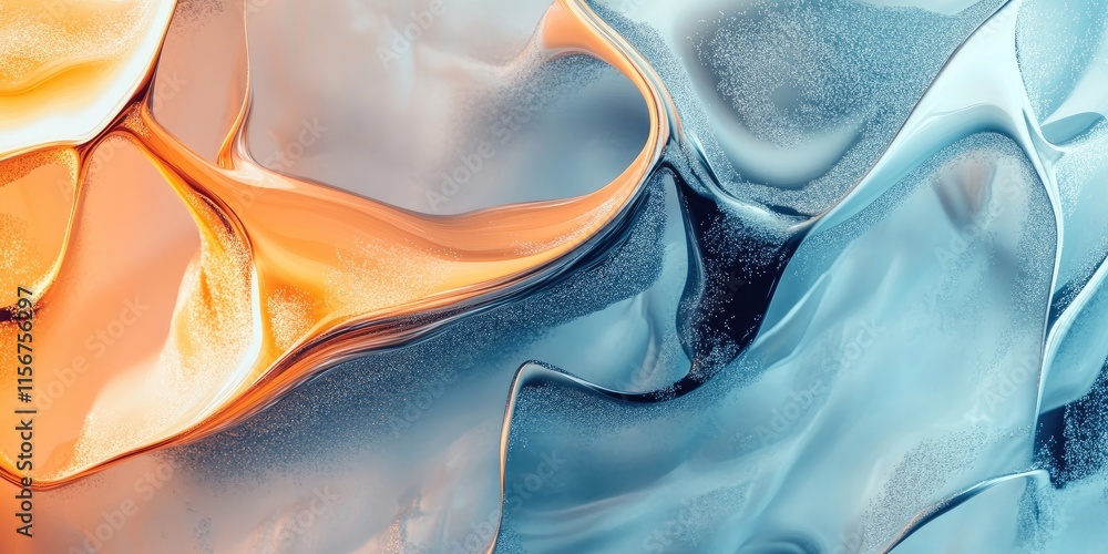 Poster elegant abstract marble textures in light blue and gold fluid forms with copy space for text stunnin