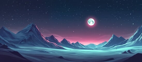 Obraz premium Serene winter mountains bathed in moonlight with vast sky and gentle gradient for creative text overlay or design elements