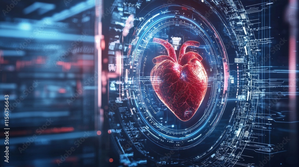 Aufkleber digital heart surrounded by glowing data and technology elements.