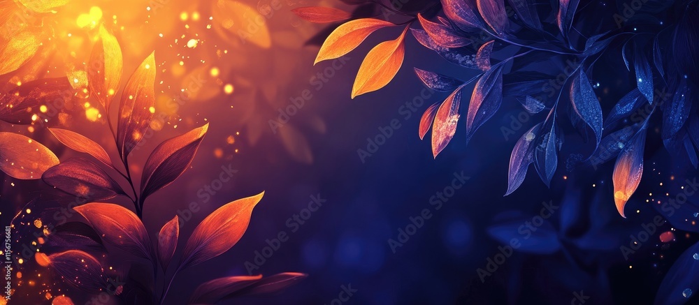 Poster ethereal glowing foliage with vibrant colors creating a serene background space for text and design 
