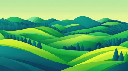 Obraz premium Vibrant green hills with layered textures and serene atmosphere.