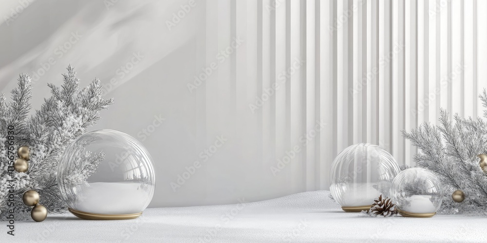 Poster elegant winter backdrop featuring snow globes and minimalistic design with ample empty space for per
