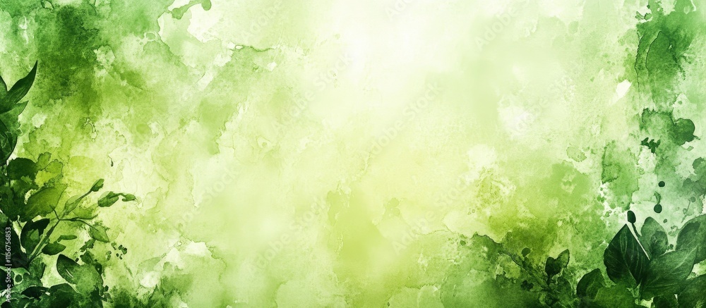 Poster floral watercolor background with green gradient for spring holiday designs featuring blank space fo