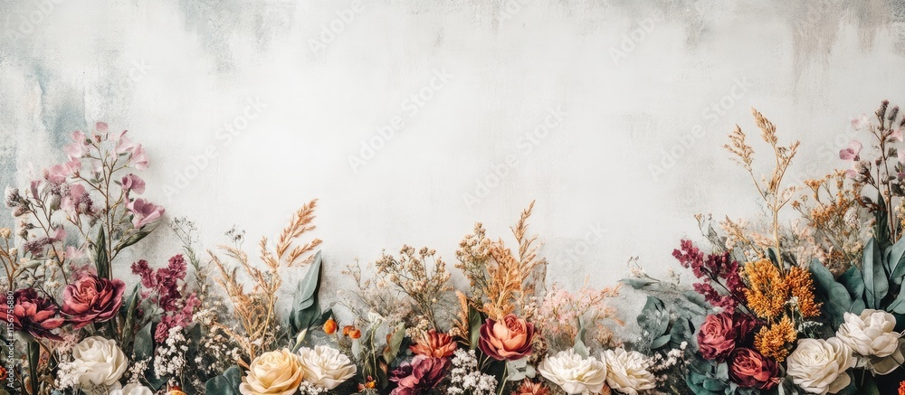Poster botanical floral fabrics design for elegant wall decor with soft background and copy space for custo