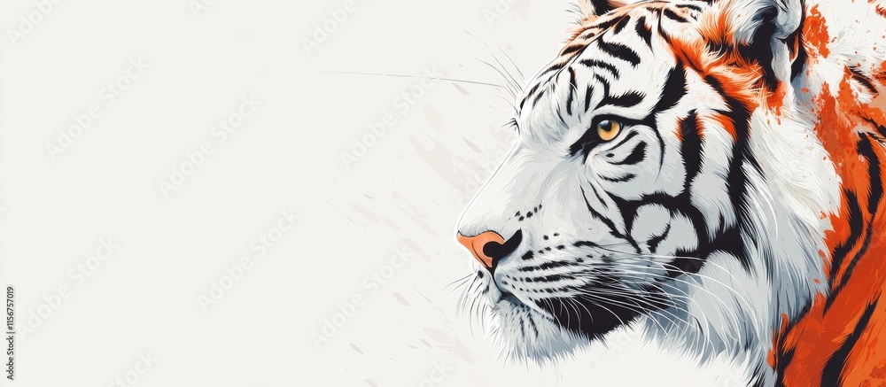 Poster close up portrait of a stunning white tiger showcasing its unique features with ample blank space fo