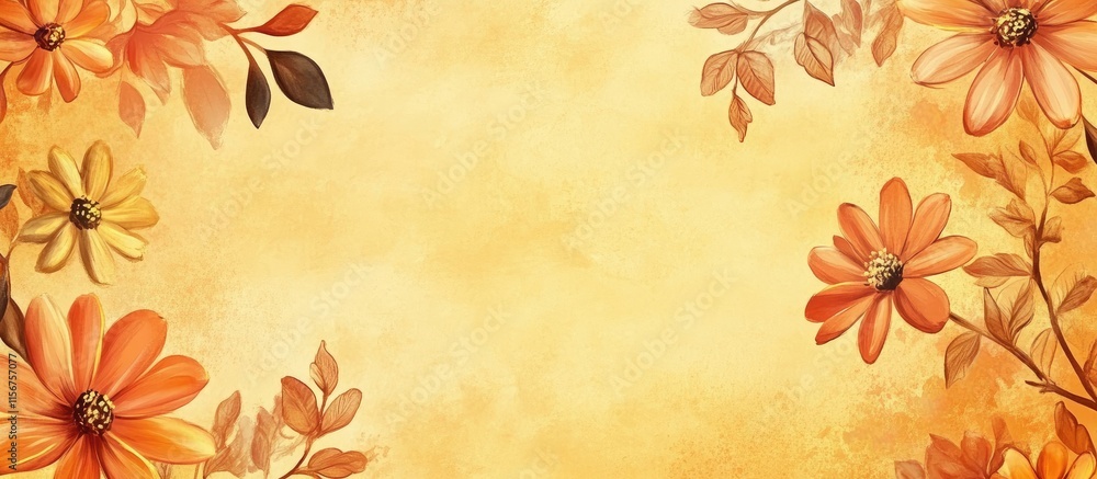 Poster floral canvas background in warm orange and yellow tones with generous copy space for text and desig