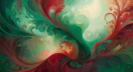 Fototapeta premium Floral Red And Green Abstract Background