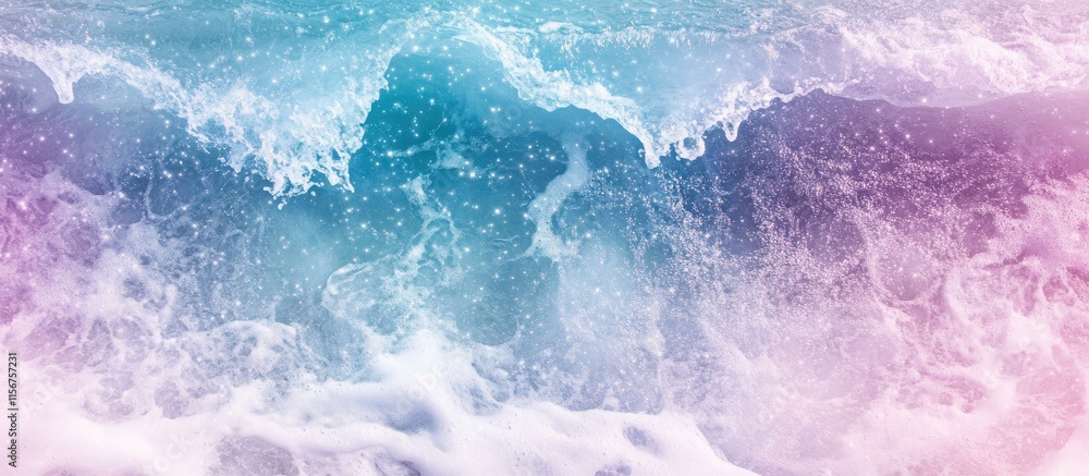 Poster pastel wave sparkle bokeh panorama background with empty space for text perfect for dreamy and whims