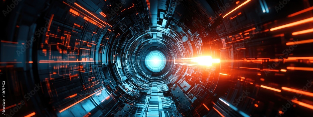 Poster futuristic technology concept with abstract tunnel design and space for text in a high-tech atmosphe