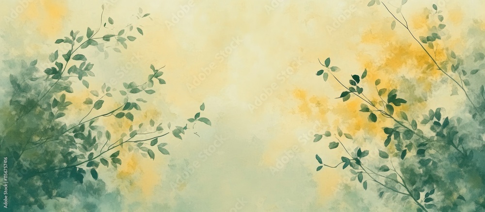 Poster soft focus green and yellow foliage background with empty space for text ideal for design or wallpap