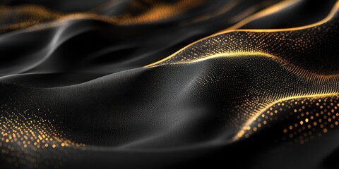 Naklejka premium Elegant Black Background with Abstract Gold Waves and Text Space for Promotional Designs and Creative Projects