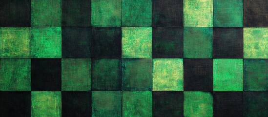 Fototapeta premium Modern Green and Black Checkered Mosaic Texture with Contrasting Lines and Empty Space for Text or Graphics in Contemporary Design