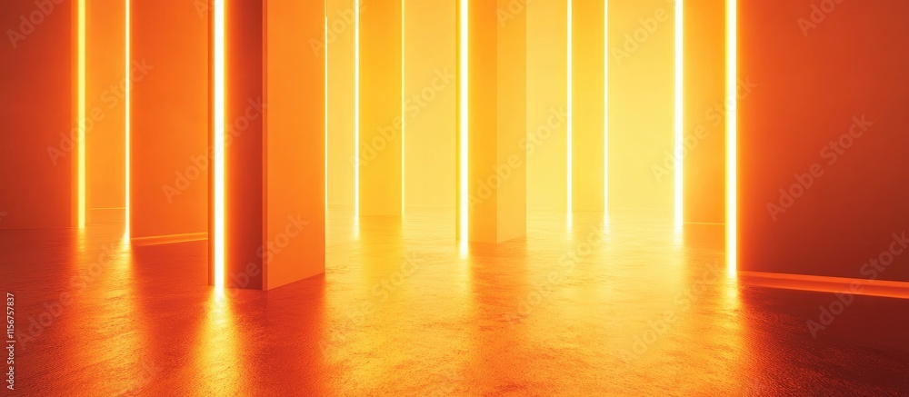 Poster glowing orange illumination creates an abstract space with blank area for text and dynamic light ref