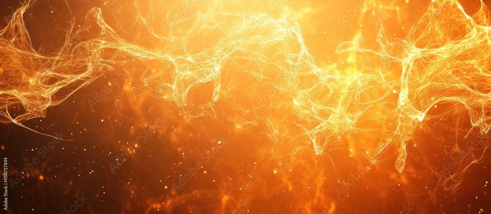 Poster Dynamic glowing neurons representing movement and speed with a vibrant orange backdrop and space for customizable text elements