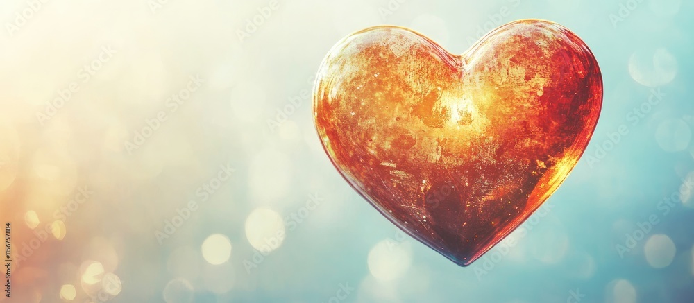 Poster glowing heart symbol on a serene colorful background with ample space for text perfect for love and 