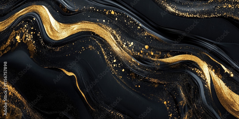 Poster luxurious black and gold abstract waves background with space for text or branding elements ideal fo