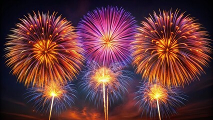 Fototapeta premium Triple Break Vertical Shells: Large Spherical Fireworks Display - Rule of Thirds Photography