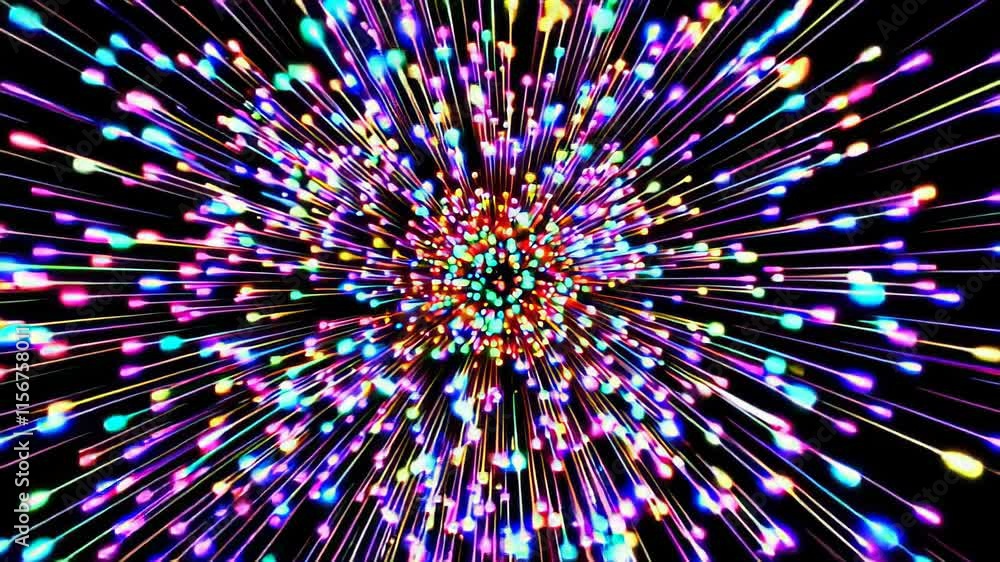 Poster bright explosion of colorful particles scattered in a dynamic space