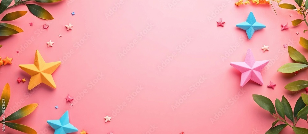 Poster floral decorative stars on colorful background with ample empty space for text and design elements