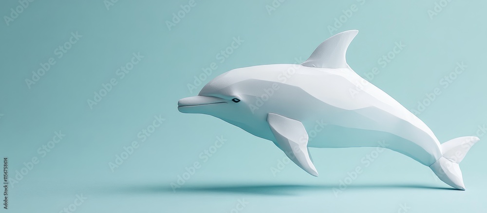 Poster fabric dolphin sculpture on a minimalist background with ample blank space for customizable text and