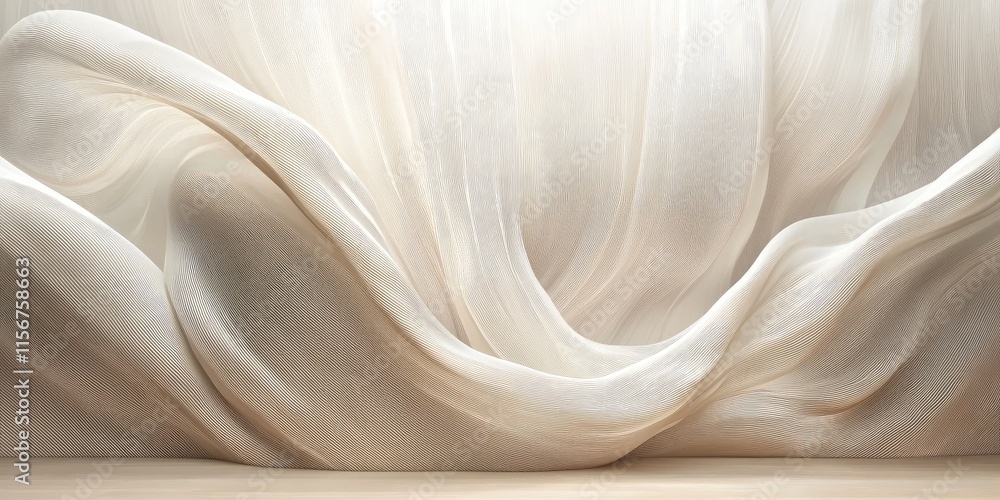 Poster serene elegant background of flowing white fabric with soft curves and ample space for text or graph
