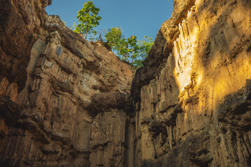 travel and people activity concept with mountain and rock in tropical forest