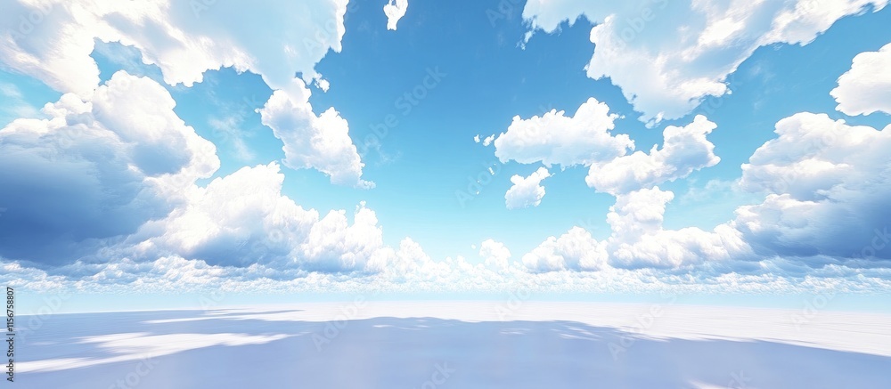 Poster vast tranquil sky with fluffy clouds and expansive space for text overlay or design elements