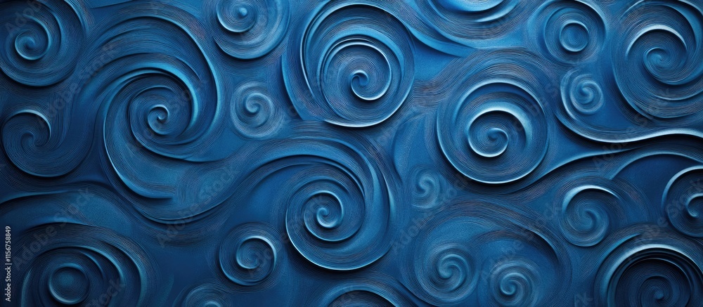 Poster swirling blue patterns on a textured background with ample copy space for promotional or creative te