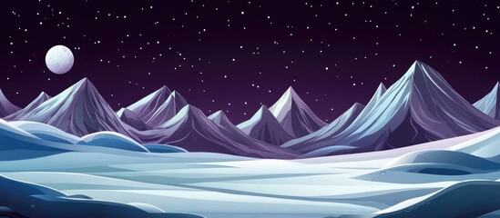Serene winter night scene with majestic mountains under moonlight ideal for text overlay and peaceful winter themes