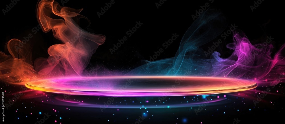 Poster magical colorful smoke swirls with glowing edge on black background ideal for text overlay or creati