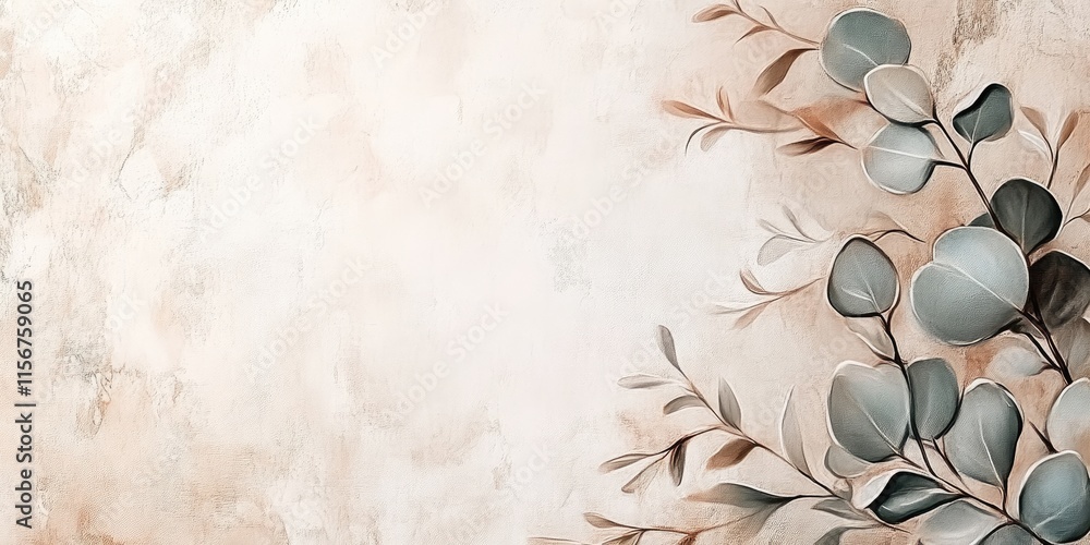 Poster elegant eucalyptus artwork on warm canvas with soft textured background and ample copy space for cre