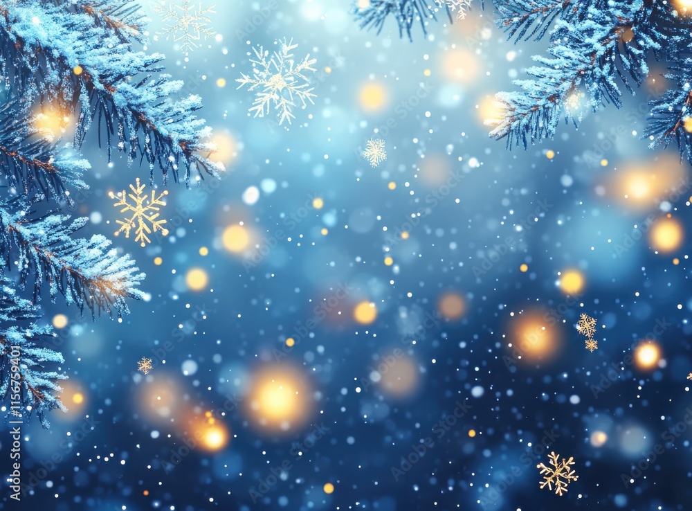 Poster enchanting winter wonderland with soft falling snowflakes and sparkling lights creating a magical at
