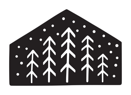 black and white trees in winter scene clip art preview