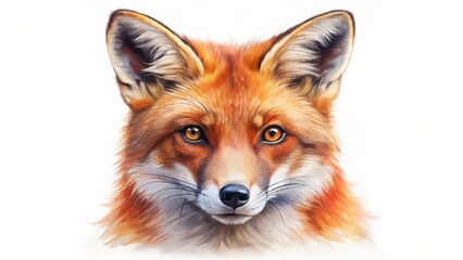 Obraz premium Watercolor Red Fox Head, Bird's Eye View, Hand Drawn, Isolated Animal