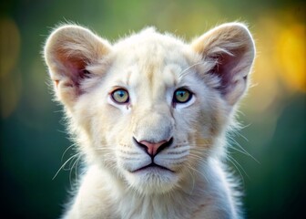 White Lion Cub Portrait: Eye-Level Closeup, Majestic Wildlife Photography