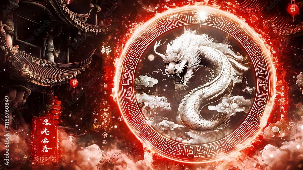 Poster futuristic and cutting edge chinese new year backdrop featuring a glowing circuit board pattern subt