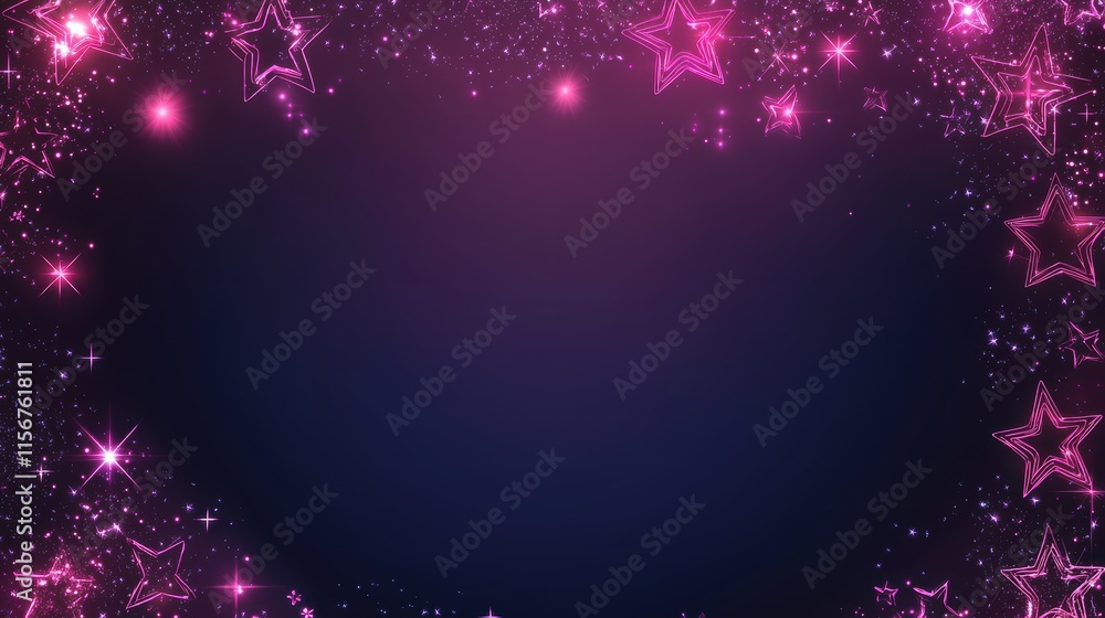 Poster cosmic elements pattern with radiant stars and sparkling effects in deep space background
