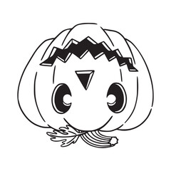 Halloween pumpkin smile. Black and white sketch. Illustration in hand drawn style.