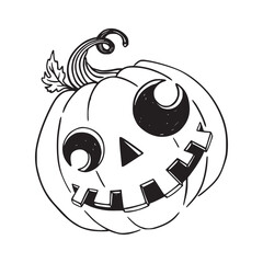 Halloween pumpkin smile. Black and white sketch. Illustration in hand drawn style.