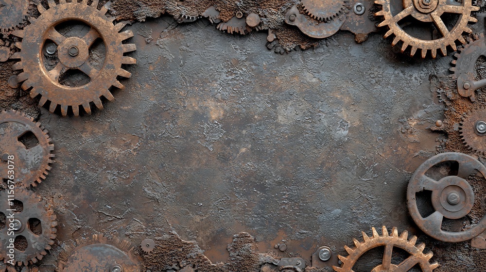 Poster steampunk inspired chinese new year backdrop with cogwheel patterns intricate metallic textures and 