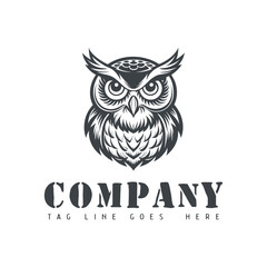 Retro vintage hand drawn owl logo