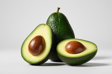 there are two halves of avocado and one half cut in half
