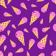 Seamless pattern of ice cream cones. Vector illustration.