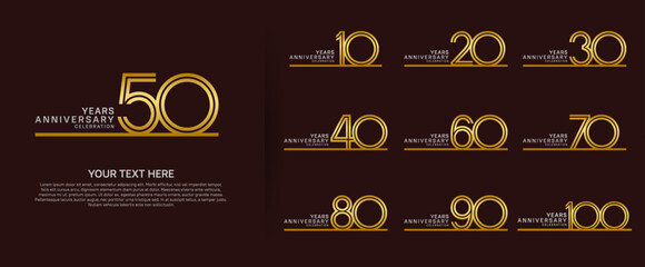 logo anniversary set. gold color with long line on red background for special event