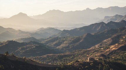 Obraz premium Majestic Mountain Range at Dusk with Soft Hues, Serene Landscape, and Peaceful Vistas in the Wilderness, Capturing Nature's Tranquility and Beauty