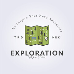 folded paper map logo template design, outline map trails logo symbol icon vector illustration design