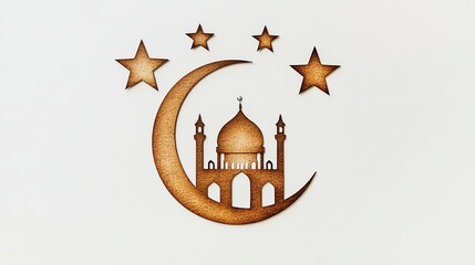3D image of a mosque with a crescent moon hanging above it. The mosque is brightly colored with beauty.
There are many stars hanging from the ceiling, all lit up and background is bright and beautiful