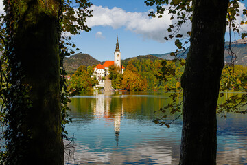 Lake Bled on a sunny autumn day.